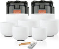 White frosted crystal singing bowl set with two mallets and padded cases