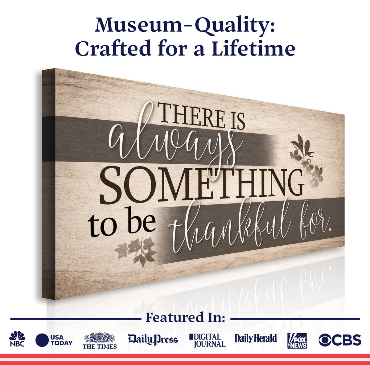 Landscape faith wall sign on a white display, beige wood grain with dark quote and butterfly accents.