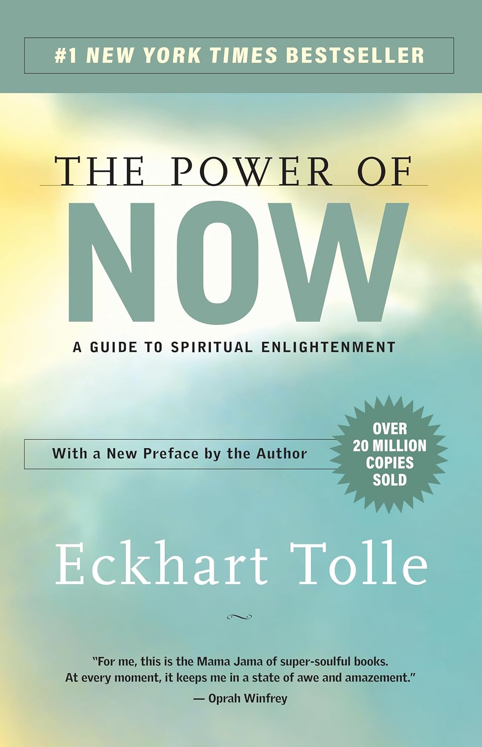 Paperback book cover: The Power of Now, spiritual enlightenment guide by Eckhart Tolle
