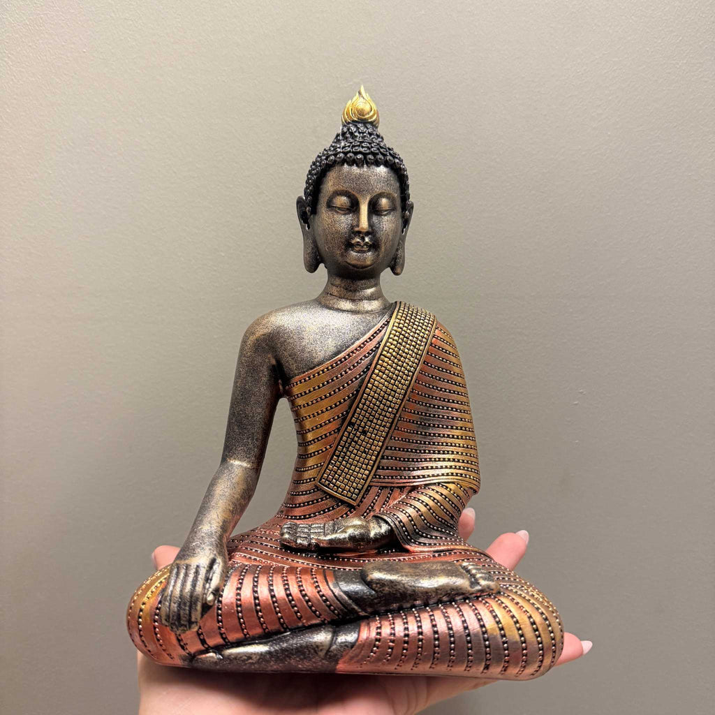 8-inch red Buddha statue in earth-touching mudra