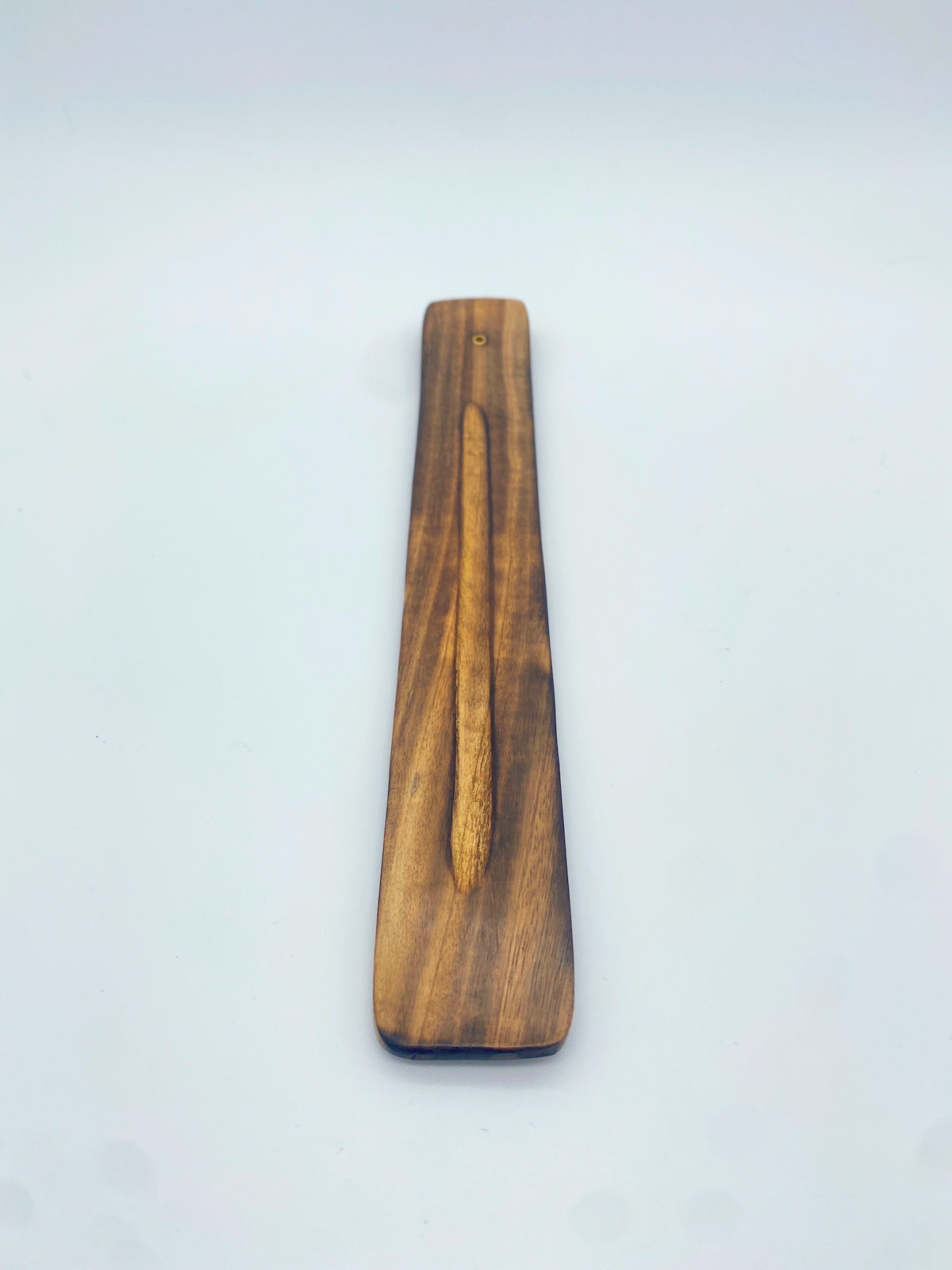 Wood incense holder, upright narrow plank with ring hole