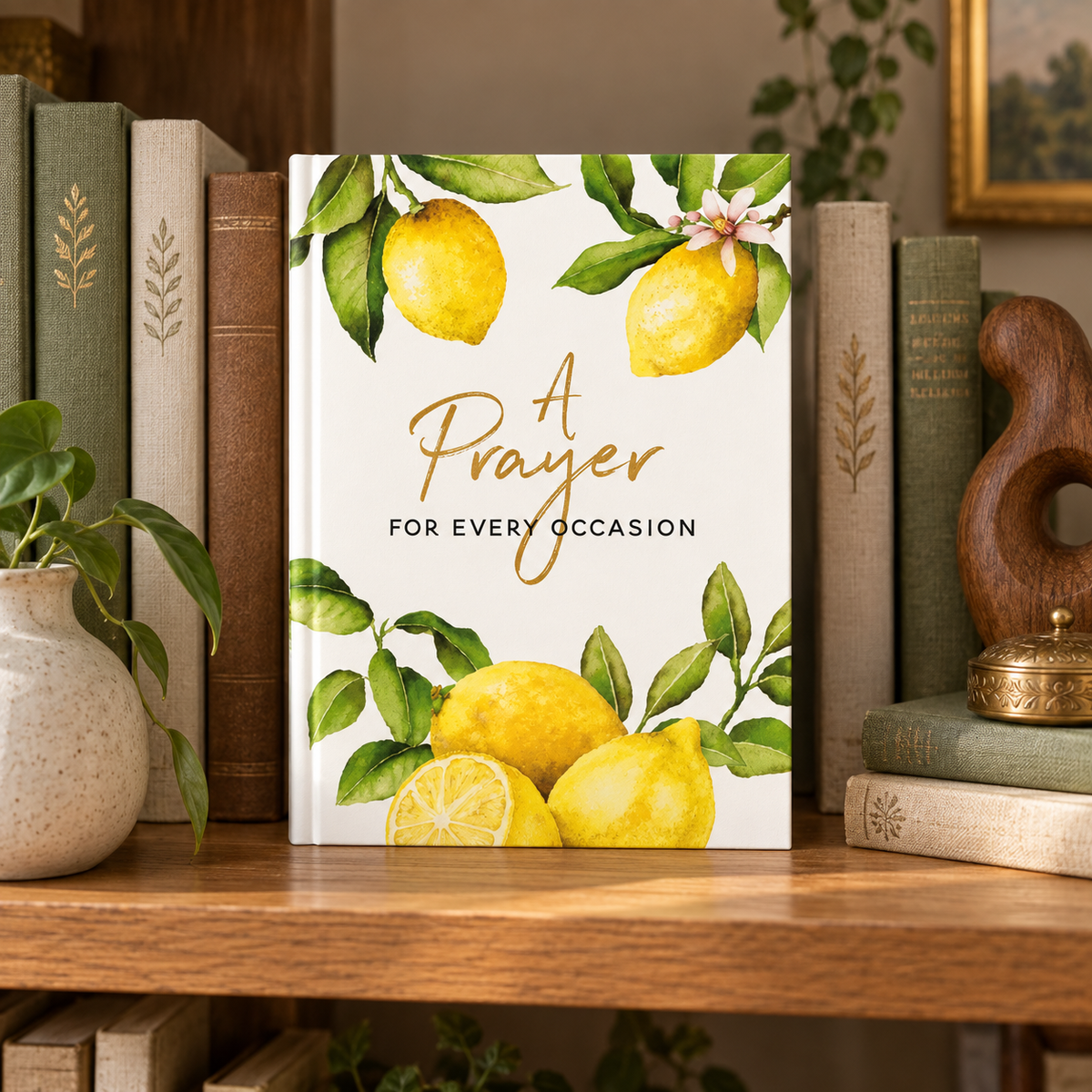 Hardcover book with lemon-themed cover and 'A Prayer for Every Occasion' lettering