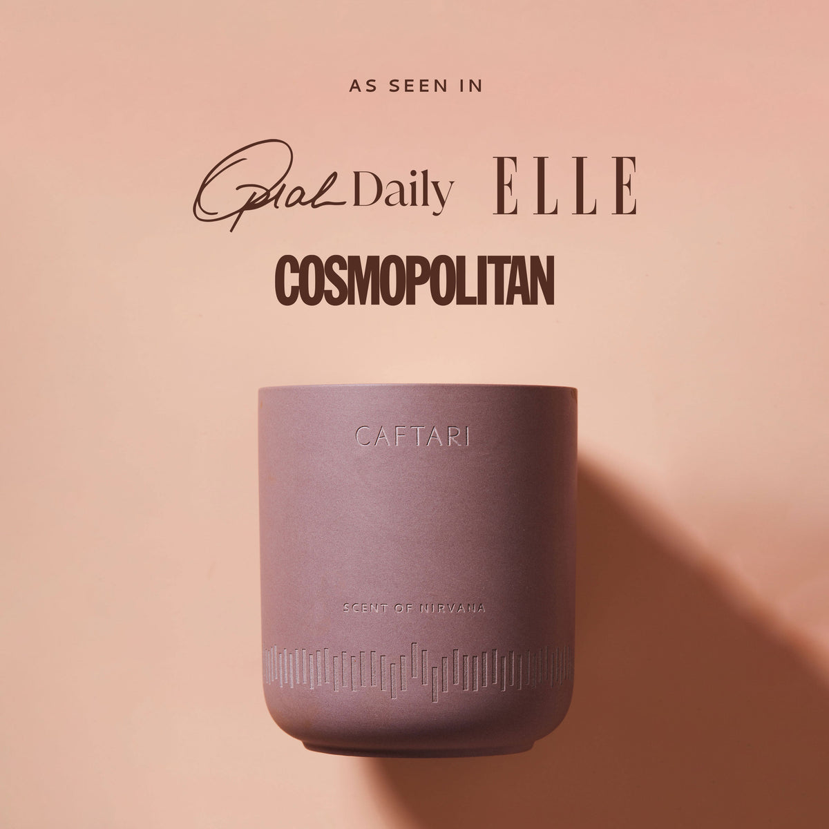 Purple CAFTARI meditation candle in matte ceramic cup, unlit
