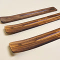 Wood incense holder, long plank with small ring hole; set of three